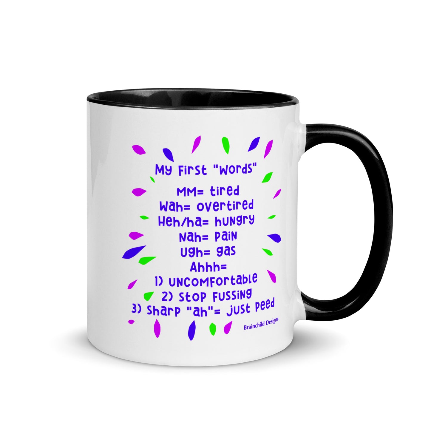 Baby Language - Purple Writing - Mug with Colour Inside - Brainchild Designs