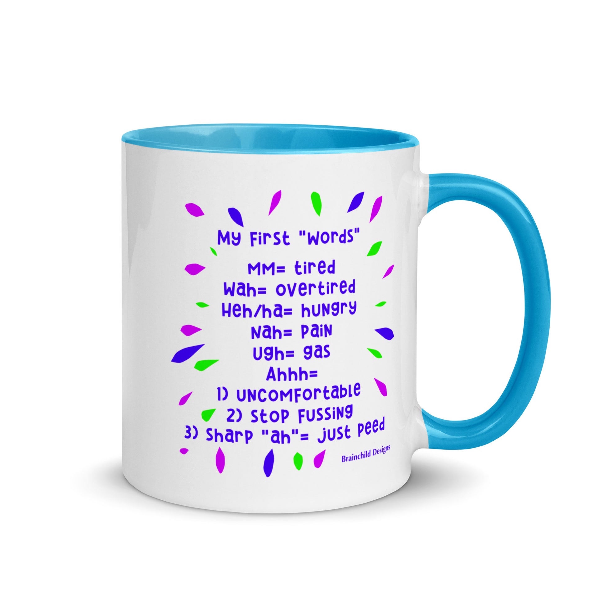 Baby Language - Purple Writing - Mug with Colour Inside - Brainchild Designs