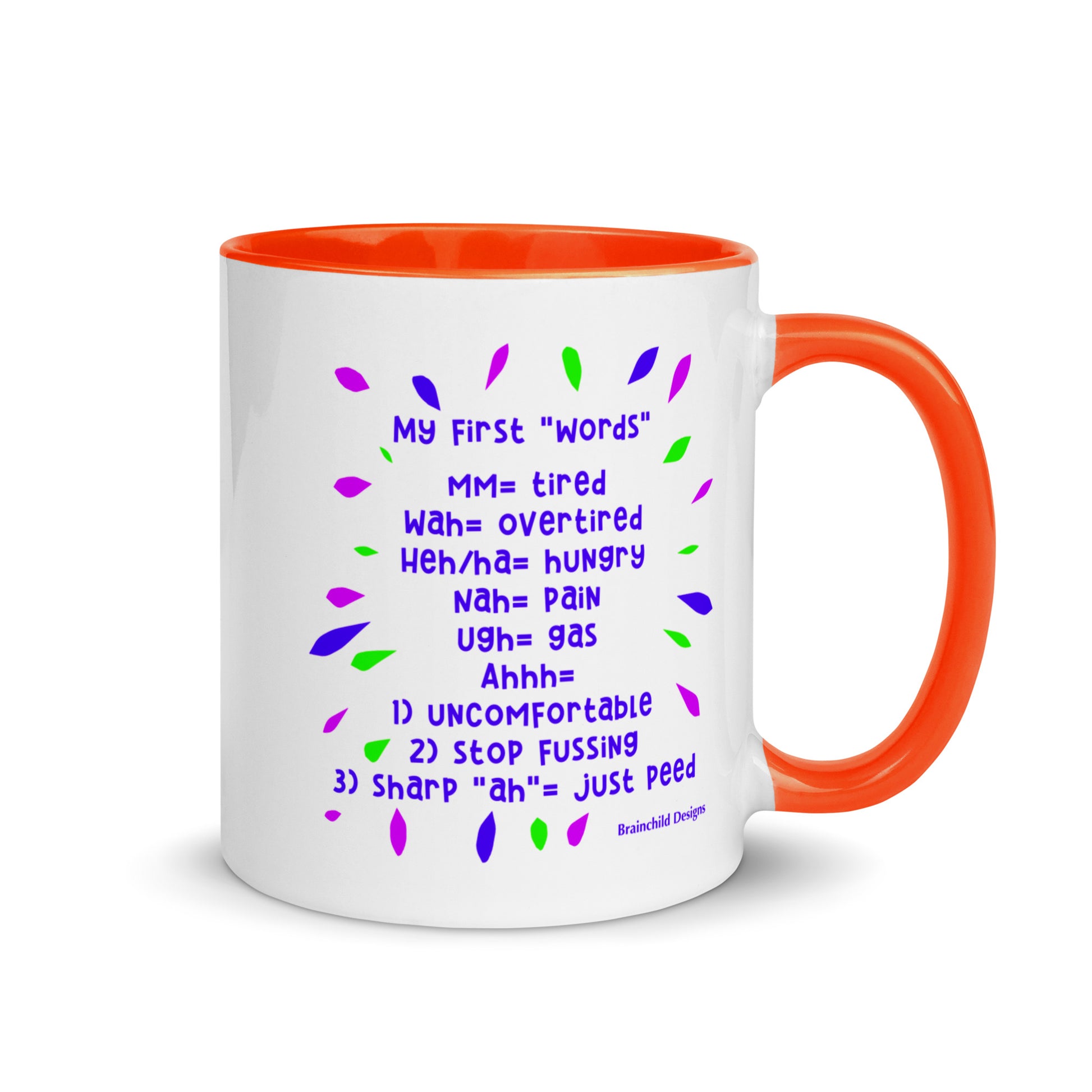 Baby Language - Purple Writing - Mug with Colour Inside - Brainchild Designs