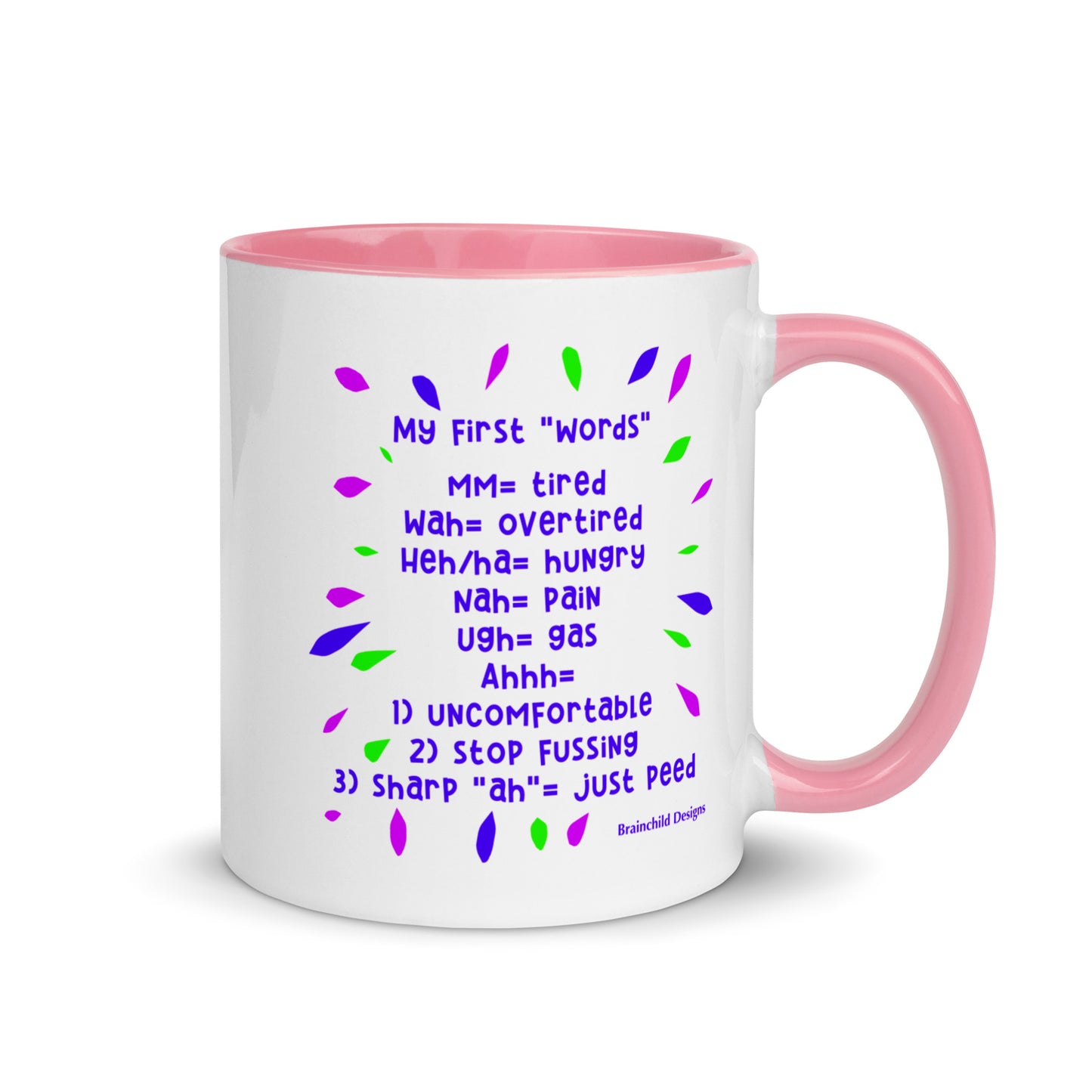 Baby Language - Purple Writing - Mug with Colour Inside - Brainchild Designs