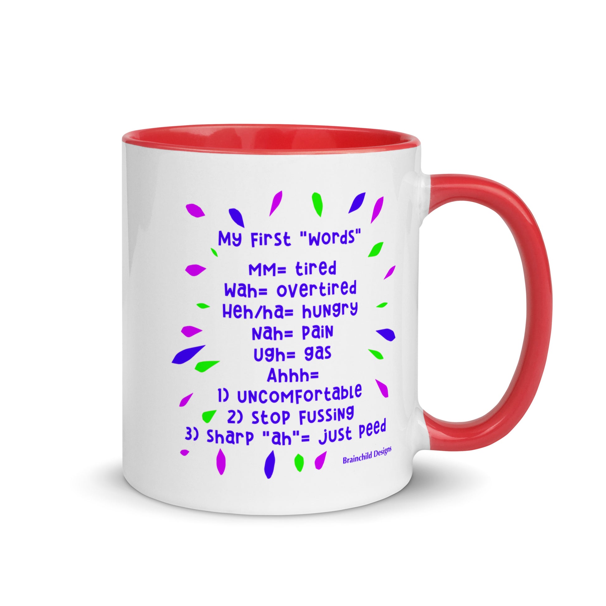 Baby Language - Purple Writing - Mug with Colour Inside - Brainchild Designs