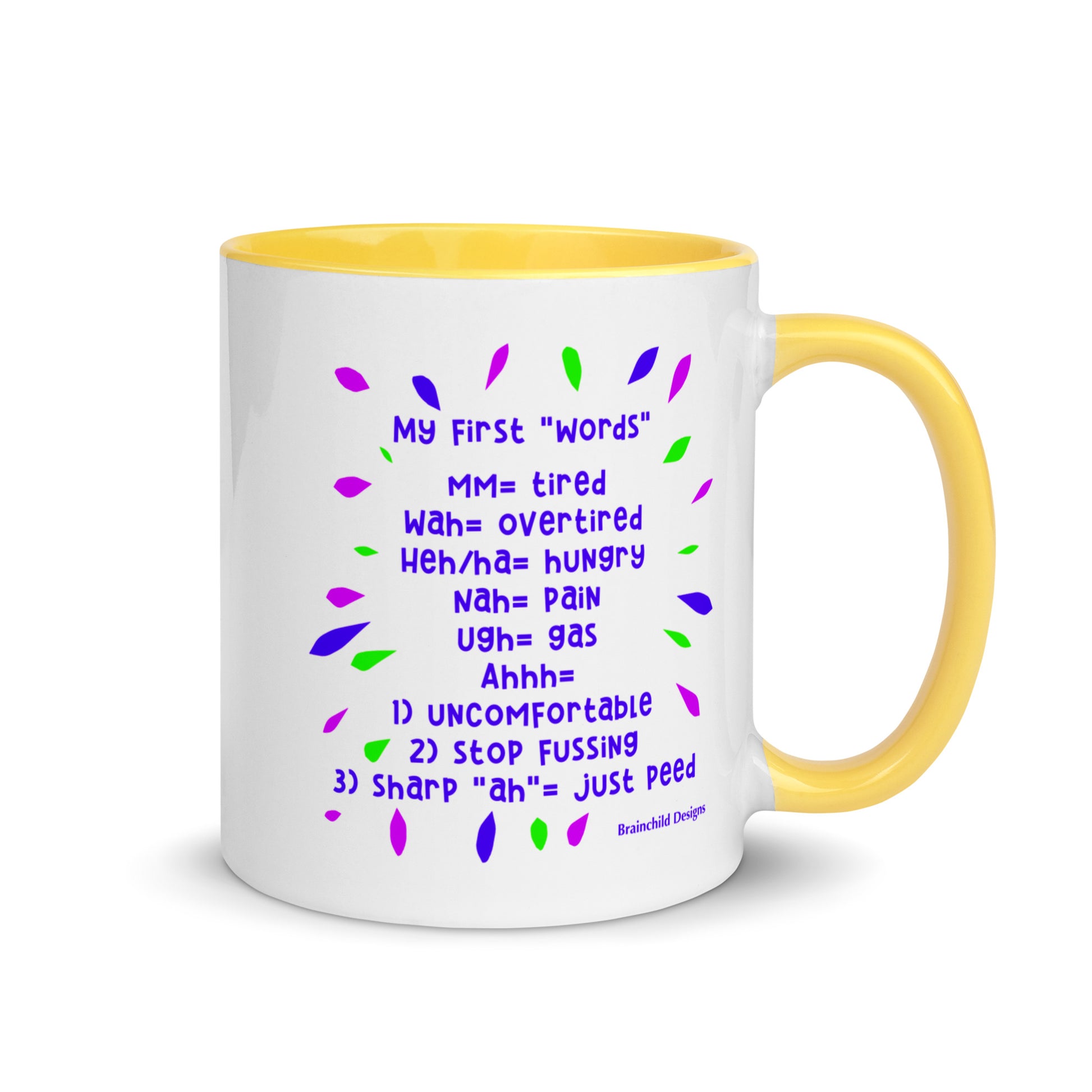 Baby Language - Purple Writing - Mug with Colour Inside - Brainchild Designs